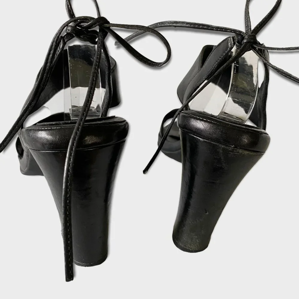 ONO black cushioned‎ insole comfort heels sandals 11 M Cara tie back